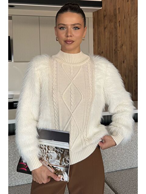 Gülseli Kadın Balıkçı Yaka Sakallı Triko Kazak (s-m-l Uyumludur) - S000445219-19966