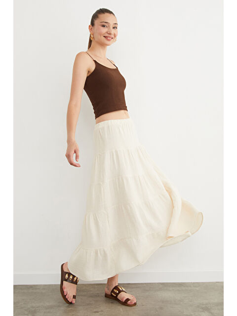 Fullamoda Beli Lastikli Keten Görünümlü Etek - S000435596-19928