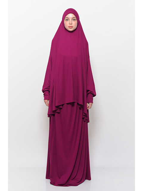 Altobeh İki Parça Pamuklu Yarasa Kollu Başörtülü Organik Terletmez  Elbise - S000505345-19449