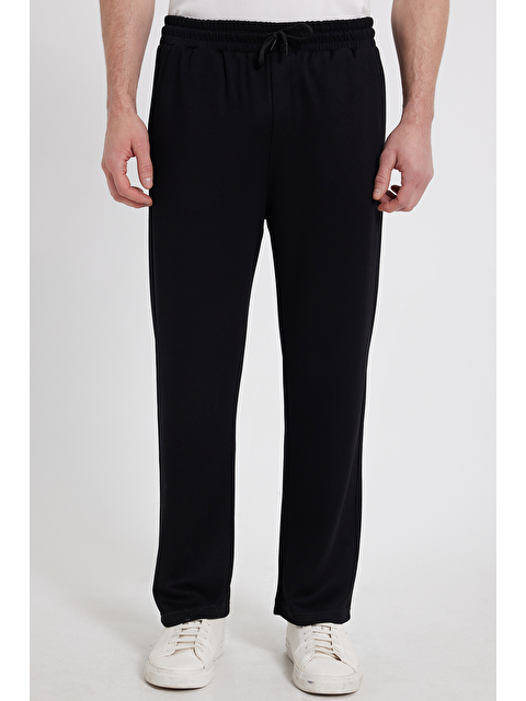 TUDORS Erkek Siyah Baggy Fit Rahat Kesim Modal Kumaş Soft Doku Beli Bağcıklı Yan Cepli Eşofman Altı - S000526993-19351