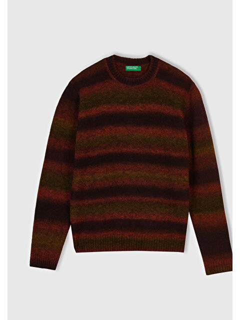 United Colors Of Benetton Erkek Kırmızı Desenli Yün ve Alpaka Karışımlı Desenli Bisiklet Yaka Kazak - S000481947-20045