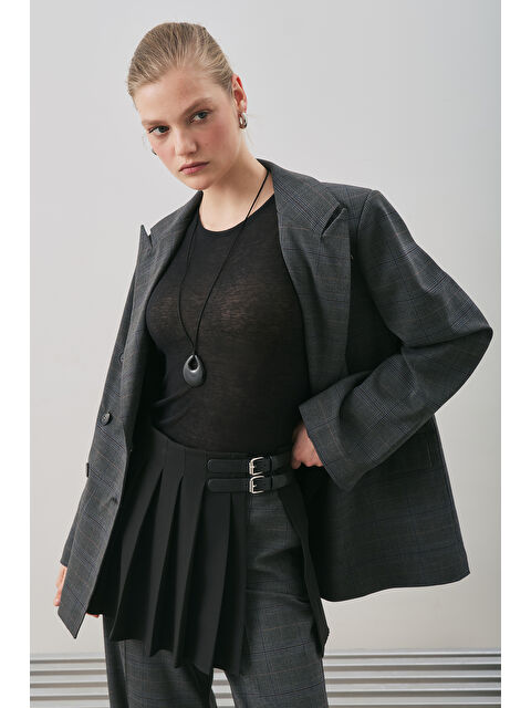 Manuka Tokalı Pileli Aksesuar Etek Siyah - S000486906-19351