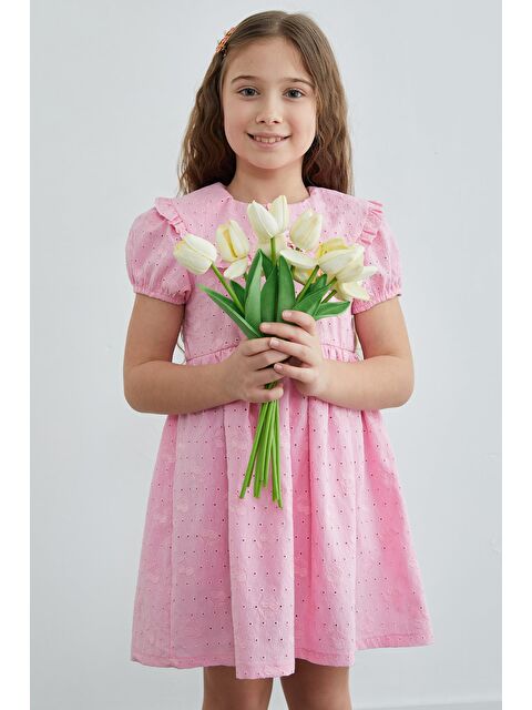 Fullamoda Kiraz Nakışlı Brode Detaylı Bebe Yaka Kız Çocuk Elbise - S000518776-20024