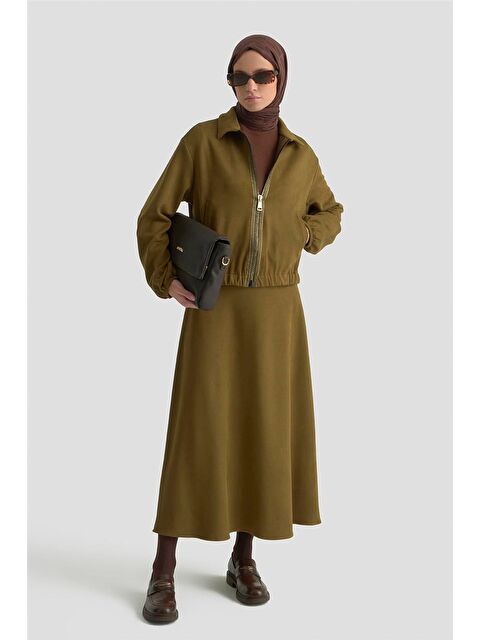 ARMİNE Bomber Ceketli Örme Takım 25Kt1619 Yağ Yeşili - S000498285-17346