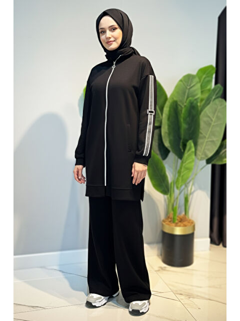 Remsa Kolları Şerit Kemer Detay Tunikli Pantolon Takım 2119 Siyah - S000485865-19351