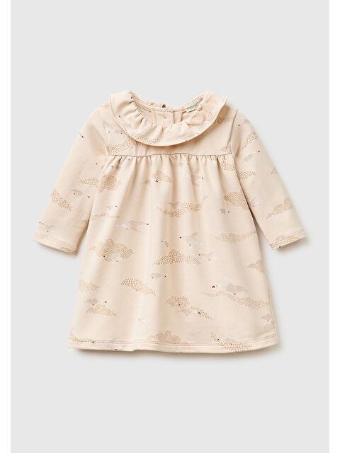 United Colors Of Benetton Bebek Baskılı Arkası Düğmeli Uzun Kollu Fırfırlı Yaka Elbise - S000517349-23173