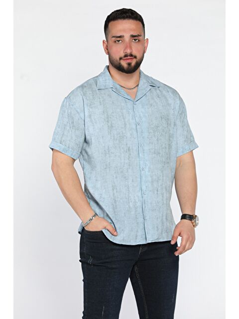 Mishar İtalia Erkek Apaş Yaka Duble Kol Kendinden Desenli Oversize Gömlek - S000399565-17234