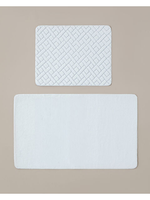 English Home Gridline Kaydırmaz Taban Banyo Paspası Seti 60x100 cm + 50x60 cm Beyaz