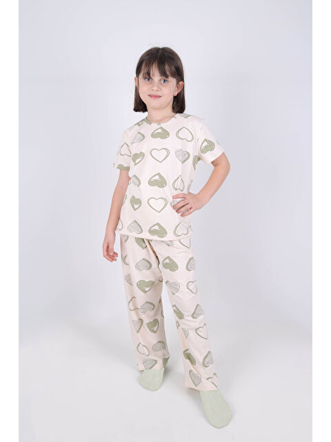 Koza İç Giyim Kız Çocuk Pamuklu Kalpli Desenli Pijama Takımı - S000424892-5409