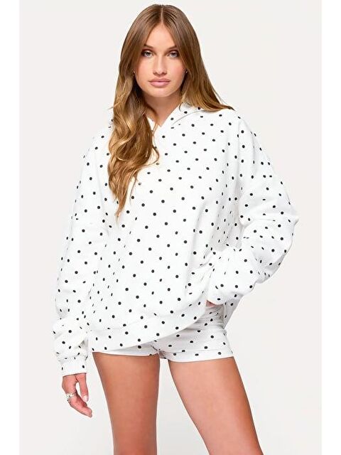 Madmext Beyaz Puantiyeli Kapüşonlu Kadın Sweatshirt Sh279 - S000457713-20063