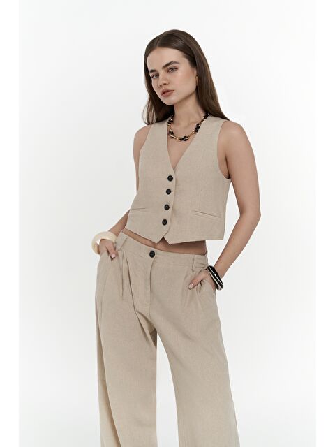 Bohemai Anka Keten Bej Yelek Pantolon Takım - S000375871-19928