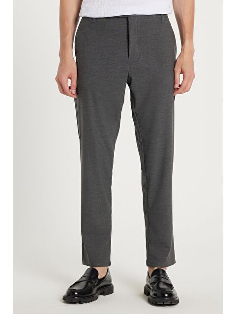 TUDORS Erkek Slim Fit Dar Kesim Esnek Yan Cepli Bilek Boy Canvas Kesim Koyu Gri Pantolon - S000526116-29351
