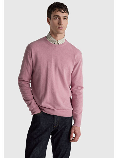 United Colors Of Benetton Erkek Koyu Pembe %100 Merino Bisiklet Yaka Kazak - S000434588-20022