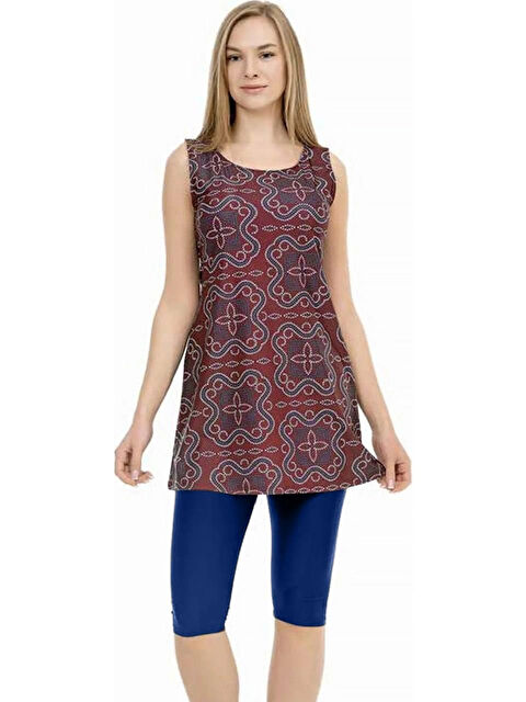 Hazelin Kadın Bordo Lacivert Kolsuz Yarı Kapalı Taytlı Mayo HZL25S-AR153-507 - S000361890-19951