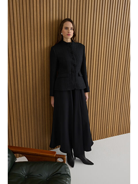 AKER Siyah Tweed Ceket Görünümlü Crep Etekli Elbise - S000495298-19351