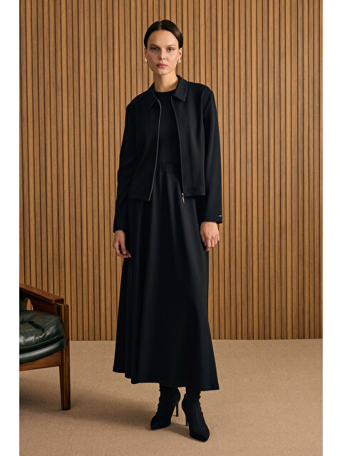 AKER Siyah Beli Lastikli Örme Kloş Etek - S000478901-19351