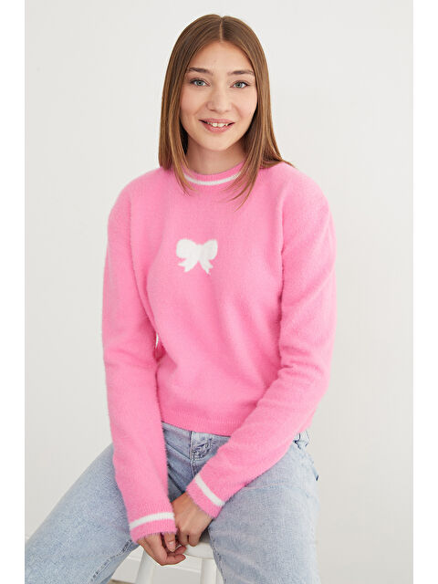 Fullamoda Kurdele Desenli Bisiklet Yaka Sakallı Kazak - S000432834-20024