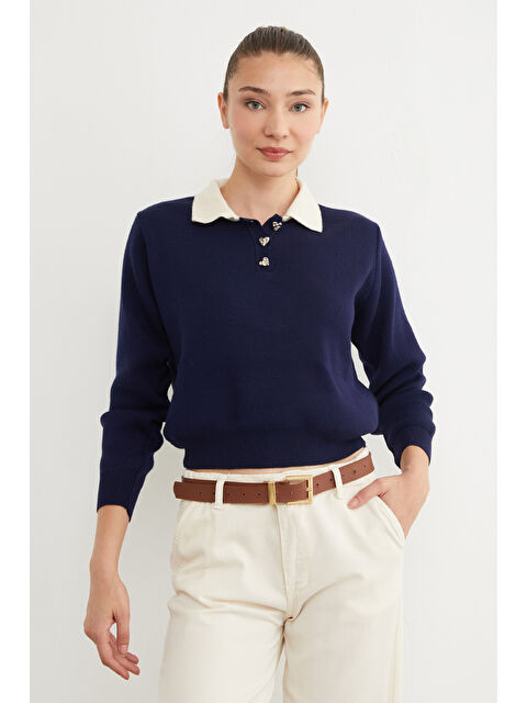 Fullamoda Basic Gömlek Yaka Yarım Düğmeli Triko Kazak - S000432828-21164