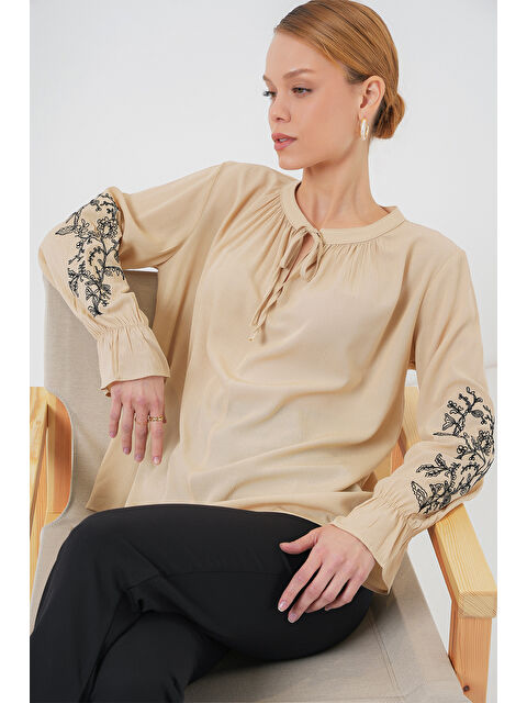 Bigdart Kadın Nakışlı Örme Bluz 941 - Bej - S000358172-19928
