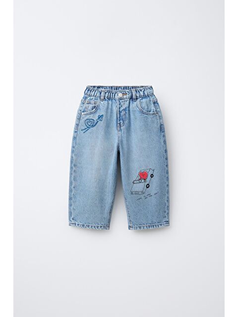 Magu Çocuk Pamuklu Açık Mavi Baskılı Jean Pantolon - Lastikli Bel - S000530112-17234