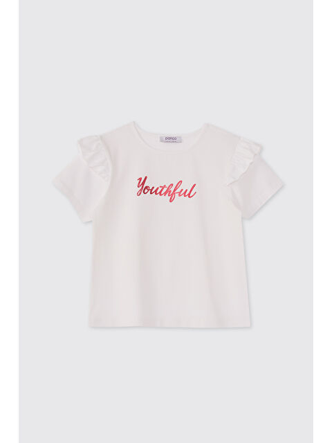 Panço Kız Çocuk Kısa Kollu Beyaz Tişört