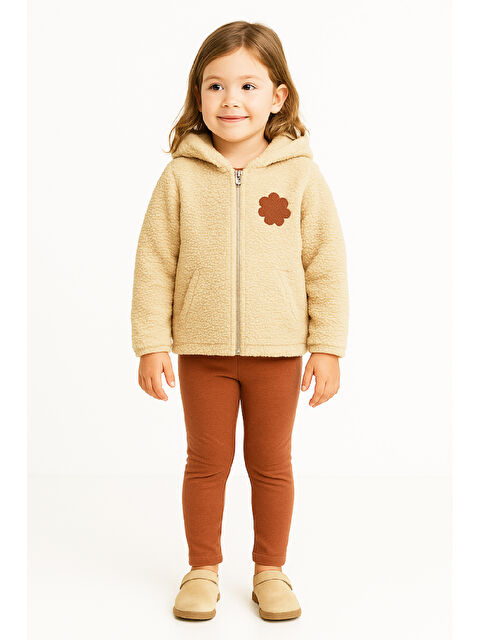 Modanino Kız Çocuk Welsoft Kumaş 2'li Takım (Kapüşonlu ve Fermuarlı Hırka+3 İplik Tayt) 12373 - S000468651-19413