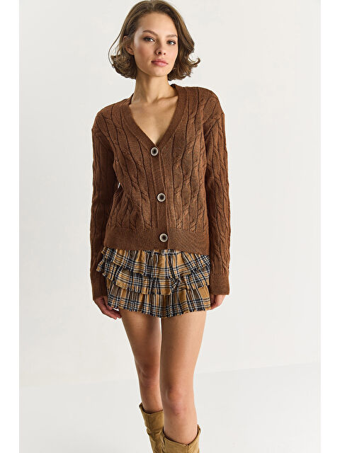 SHADE Kadın V Yaka Örgü Desenli Düğmeli Hırka TH - S000444418-26429