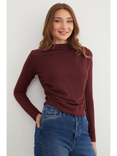 Fullamoda Yanı Drapeli Dik Yaka Triko Bluz - S000435592-19951