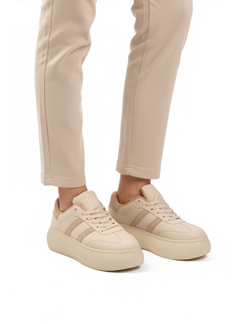 Ayakmod Bej Yüksek Taban Bağcıklı Unisex Sneaker DVS-01 Z - S000442714-19928