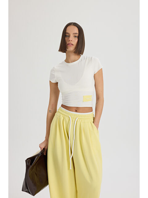 Mai Collection Albane Bel Detay Sarı Crop Eşofman Takım