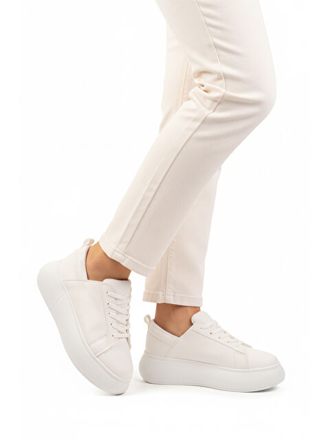 Ayakmod Beyaz Kalın Taban Bağcıklı Unisex Spor Ayakkabı OZ-03 Z - S000442802-20063