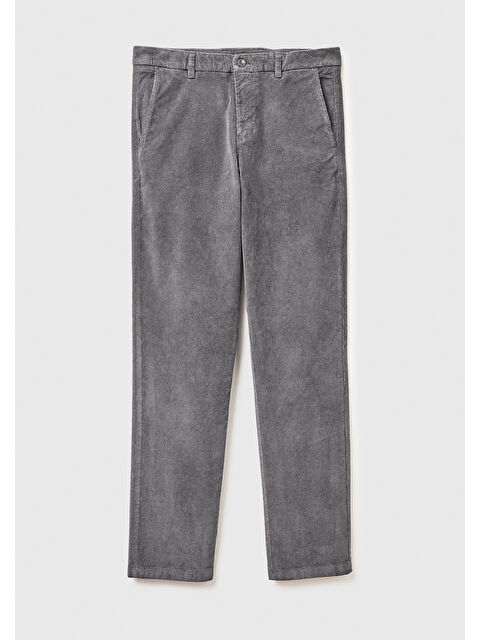 United Colors Of Benetton Erkek Gri Pamuk Karışımlı Arkası Biyeli Cepli Dar Kesim Kadife Pantolon - S000434594-20600