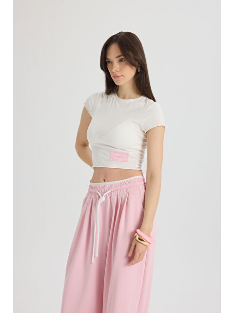 Mai Collection Albane Bel Detay Pembe Crop Eşofman Takım