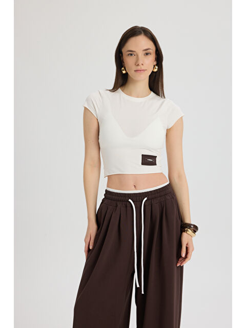 Mai Collection Albane Bel Detay Kahve Crop Eşofman Takım