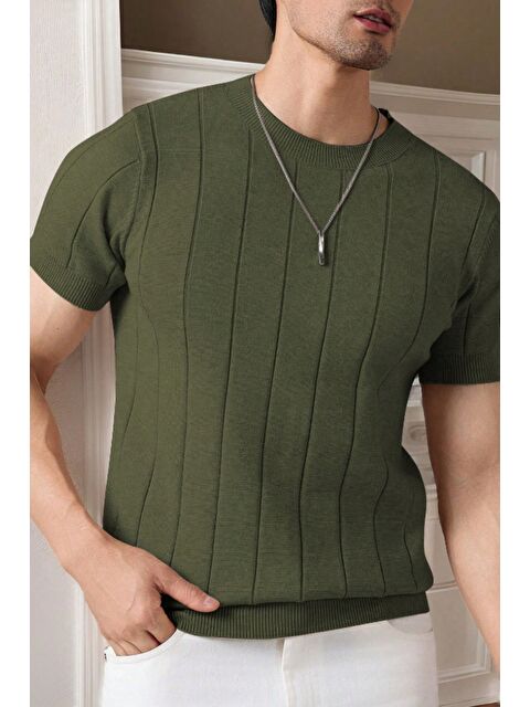 Tarz Cool Erkek Fit Dokulu Kısa Kollu Bisiklet Yaka Triko Tişört