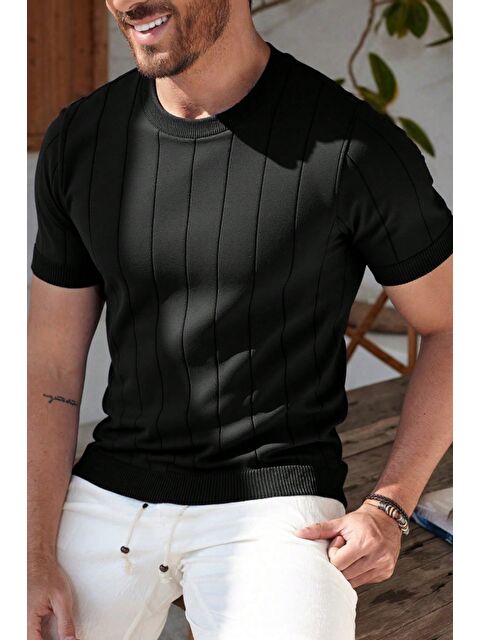 Tarz Cool Erkek Fit Dokulu Kısa Kollu Bisiklet Yaka Triko Tişört