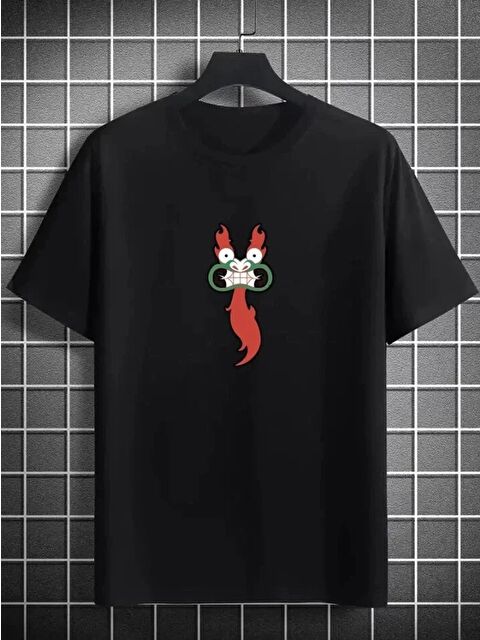 Jane's Unisex Bisiklet Yaka Baskılı Oversize T-Shirt - Siyah - S000528378-19351