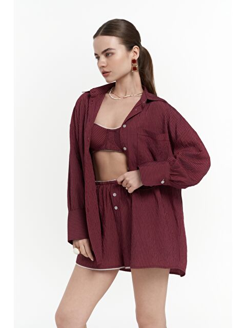 Mai Collection Leda Dantel Detay Şortlu Bordo Üçlü Takım - S000375877-19951