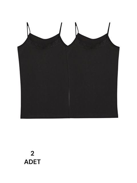 Güneş Siyah Yakası Dantel Askılı Kadın Atlet 2'li - S000313334-14430