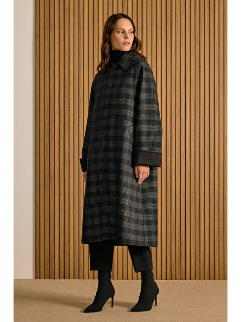 AKER Siyah Çift Taraflı Kullanılan Seyyar Kapüşonlu Trençkot - S000495299-19351