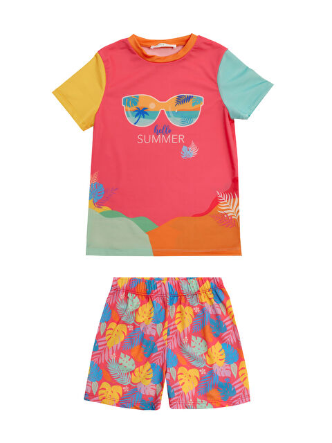 Neopy UV Korumalı Şort Kısa Kollu Çocuk Deniz Havuz Mayosu 5237 Mercan - S000504033-19963