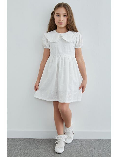 Fullamoda Kiraz Nakışlı Brode Detaylı Bebe Yaka Kız Çocuk Elbise - S000518776-20063