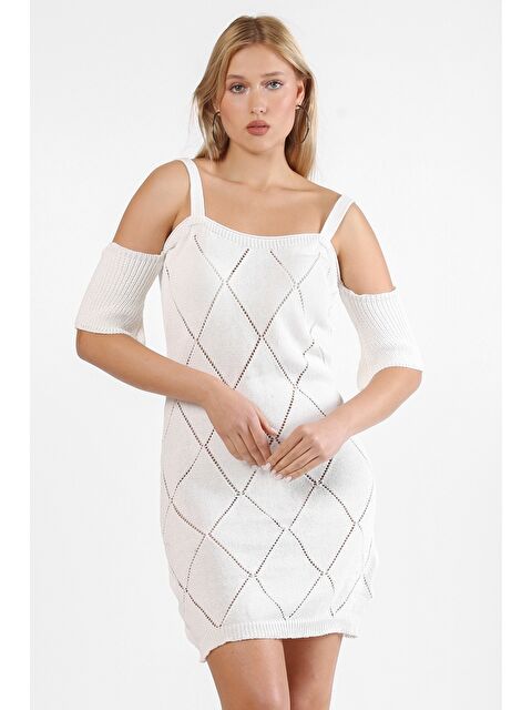 Chiccy Beyaz Askılı Mini Triko Elbise - S000468658-20063