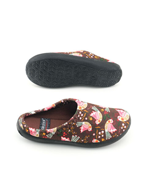 Gezer Kadın Kışlık PU Rahat Taban Desenli Ev Bahçe Gondol Terlik