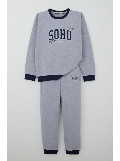 Breeze Erkek Çocuk Eşofman Takımı Yazı Pantolonu Cepli Açık Gri Melanj (4-8 Yaş) - S000503993-74