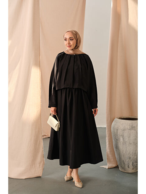 Locco Moda Kadın Düğme Detaylı Cupra Elbise Siyah - S000444463-19351