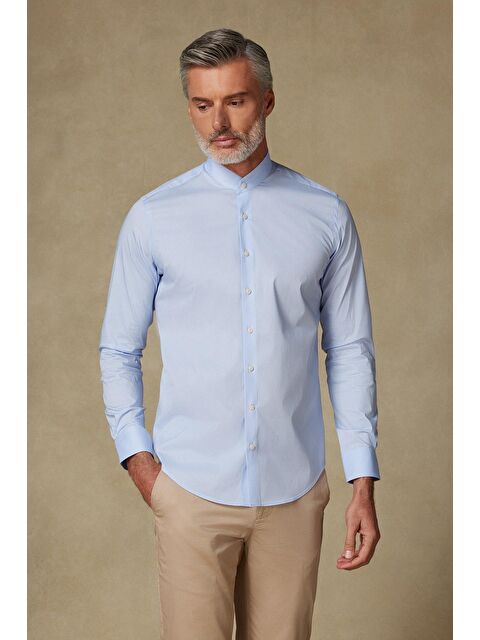 ABBATE Mao Poplin Stretch Pamuk Karışımlı Slim Fit Açık Mavi Hakim Yaka Erkek Düz Gömlek - S000442075-17437