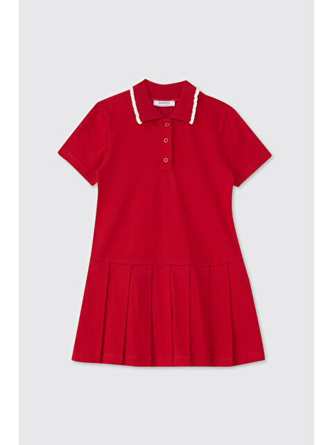 Panço Kız Çocuk Örme Kırmızı Elbise
