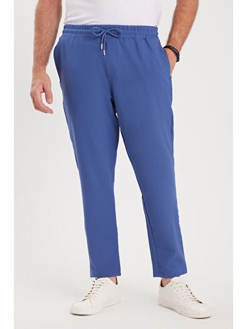 TUDORS Erkek Regular Fit Beli Lastikli Bağcıklı Jogger İndigo Pantolon Rahat Kesim Yan Cepli - S000526129-23093