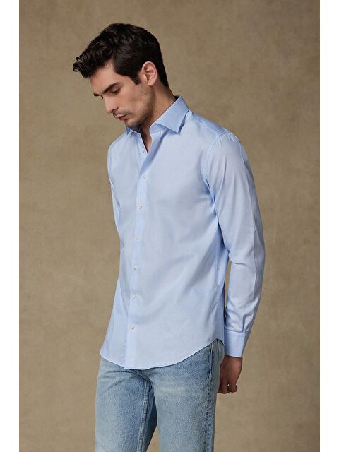 ABBATE Donatello Armür Pamuklu Slim Fit Açık Mavi Klasik Yaka Erkek Desenli %100 Pamuk Gömlek - S000442081-17437